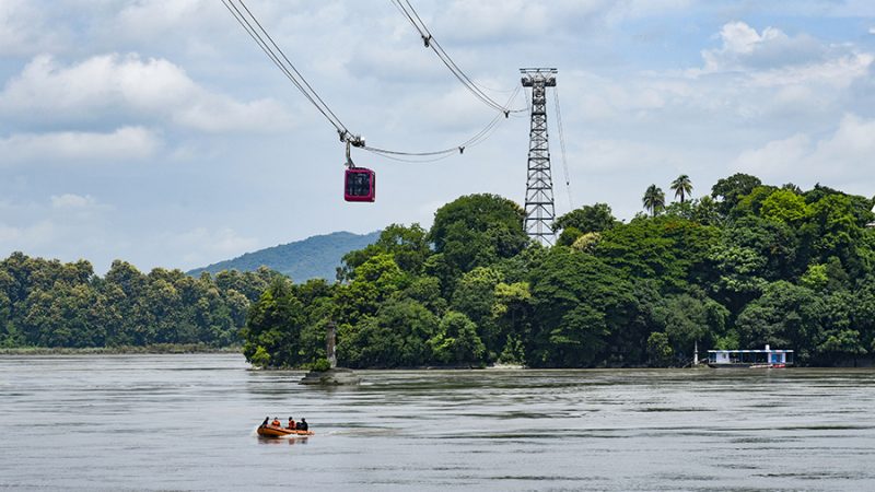 View of Indias longest river ropeway connecting Guwahati and North Guwahati over the River Brahmaputra, after its inauguration, in Guwahati, Assam, India on Monday, Aug. 24, 2020. (Photo by David Talukdar/NurPhoto via Getty Images)